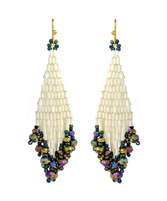 Seed Bead & Glass Fringe Earrings