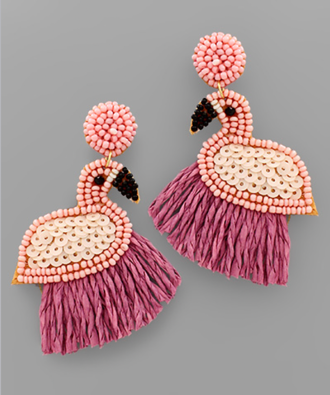 Flamingo Dangle Seed Bead Earrings