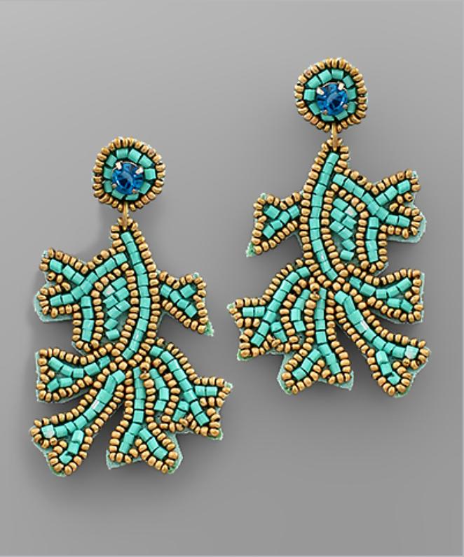 Turquoise Coral Seed Bead Earrings