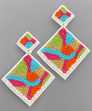 Slanted Square Drop Seed Bead Earrings