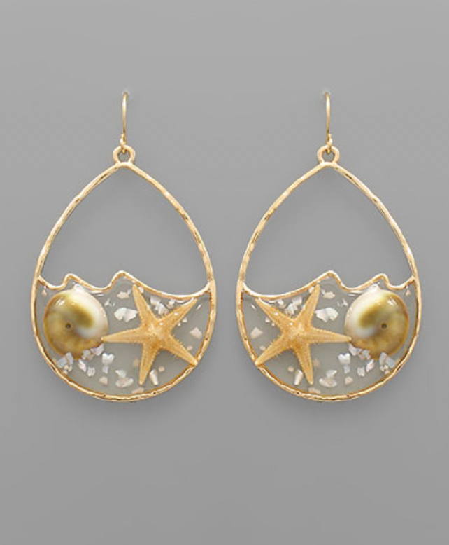 Gold Oval Sea Earrings