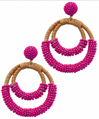 Round Rattan Beaded Earrings