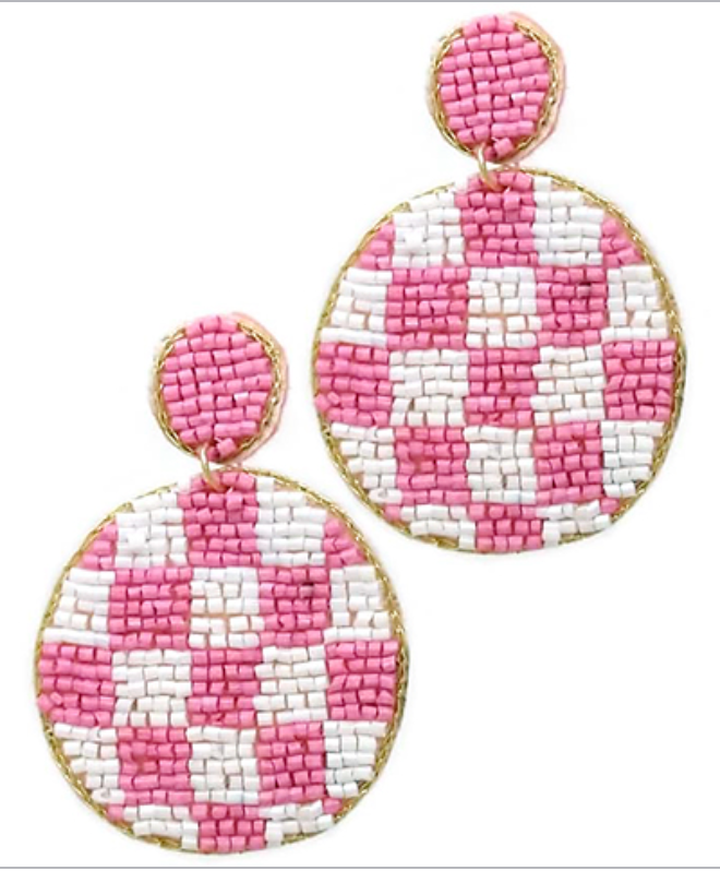 Beaded Checkered Circle Earrings