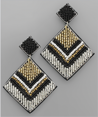 Beaded 2 Square Earrings