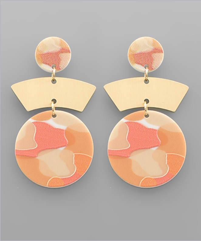 Printed Circle Dangle Earrings