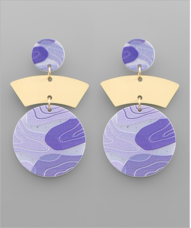 Printed Circle Dangle Earrings