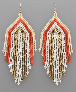 Seed Bead Stripe Fringe Earrings