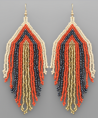 Seed Bead Stripe Fringe Earrings