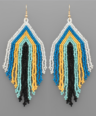 Seed Bead Stripe Fringe Earrings