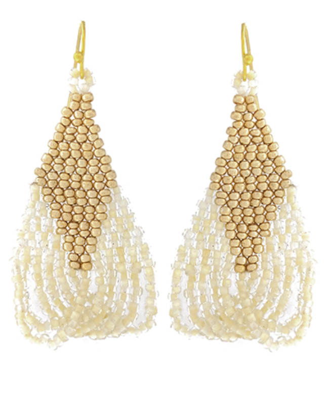 Beaded Rhombus Fringe Earrings