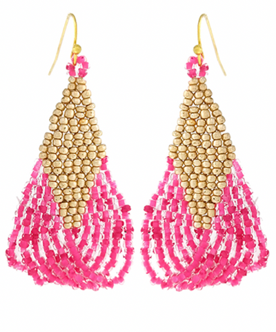 Beaded Rhombus Fringe Earrings