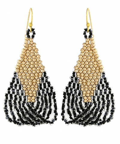 Beaded Rhombus Fringe Earrings