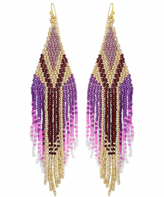Seed Bead Rhombus Fringe Earrings