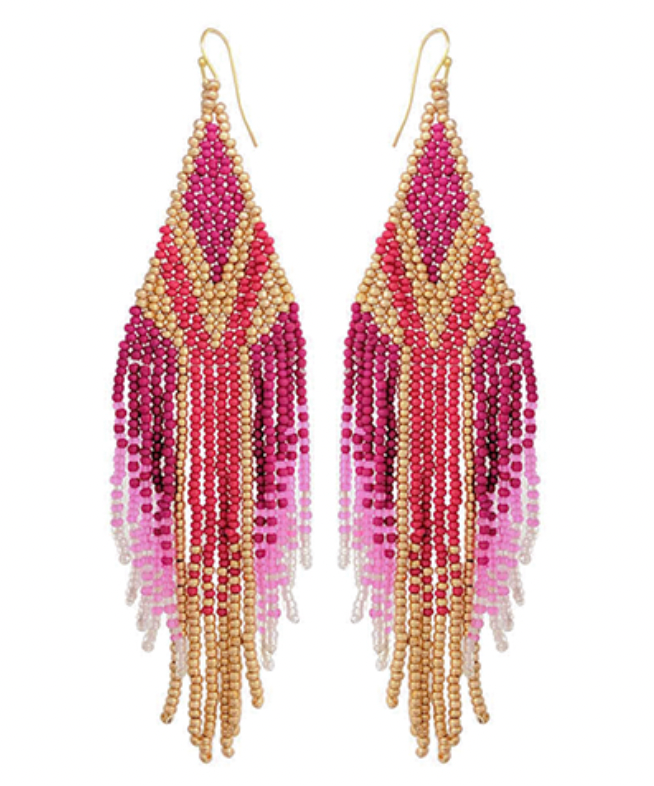 Seed Bead Rhombus Fringe Earrings