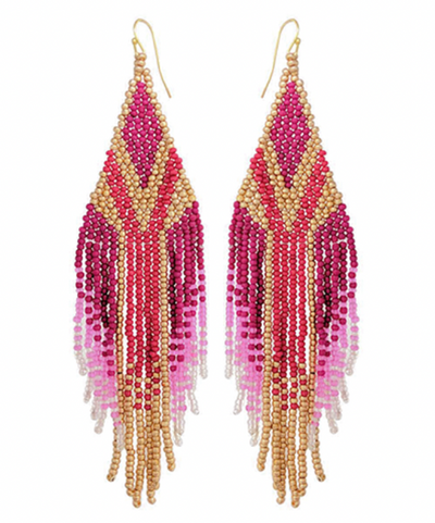 Seed Bead Rhombus Fringe Earrings