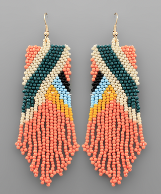 Seed Bead Color Block Fringe Earrings