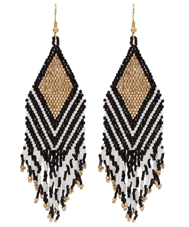 Seed Bead Rhombus Tassel Earrings