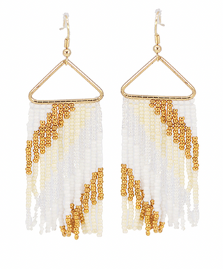 Fringe Beaded Triangle Earrings