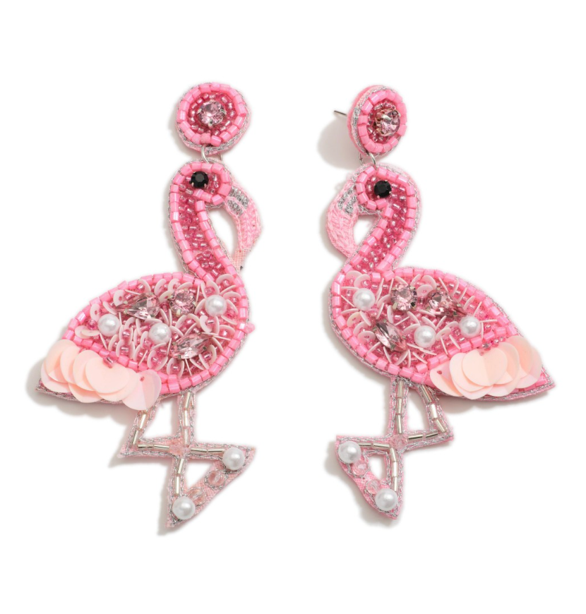 Beaded Flamingo Statement Earring
