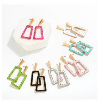 Rectangle Gold Tone Drop Earring