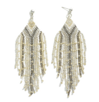 Seed Bead Tassel Drop Earrings