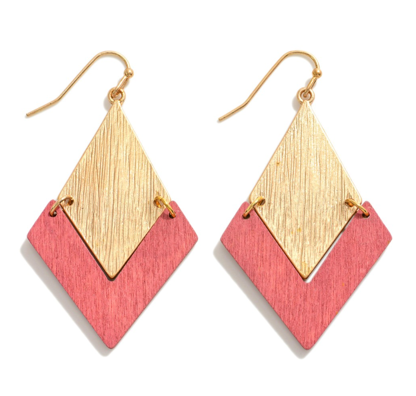 Gold Tone Diamond Wood Earrings