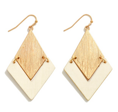 Gold Tone Diamond Wood Earrings
