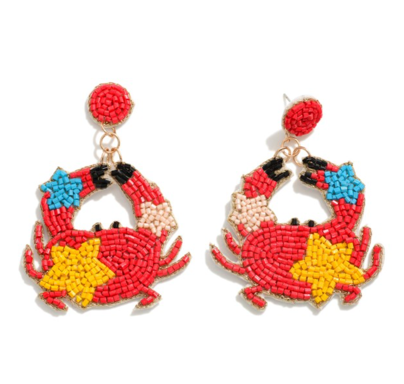 Seed Bead Crab Earrings