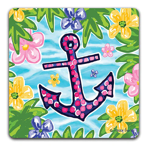 Blue and Pink Anchor Drink Coaster