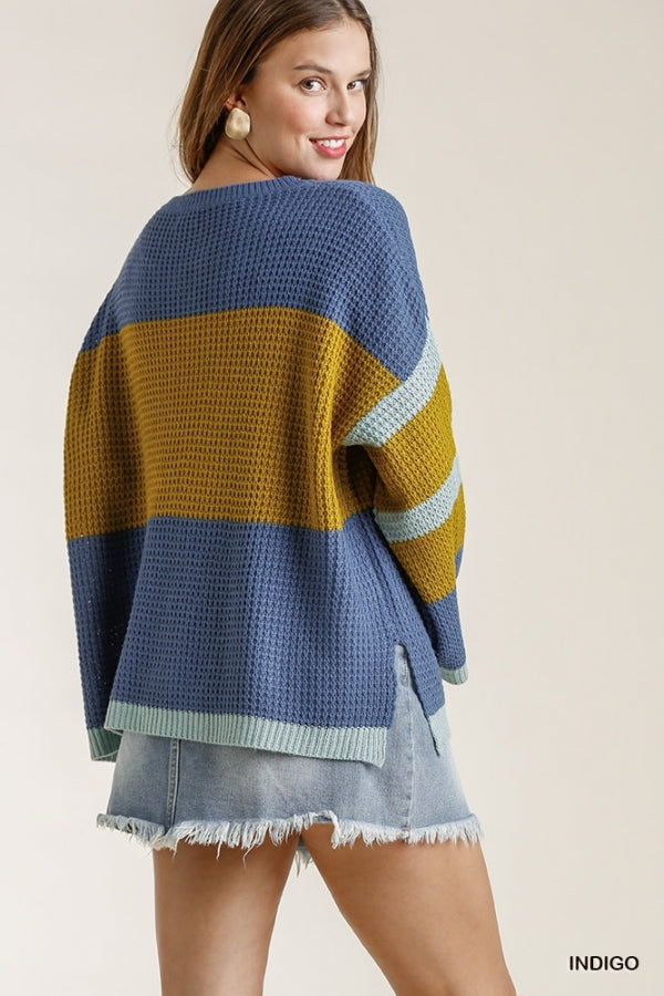 Umgee Indigo Color Block Sweater