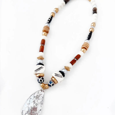 Beaded Oyster Shell Pendant Necklace