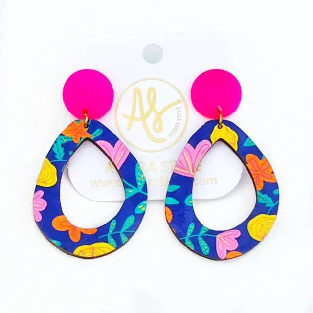 Navy Floral Geo Earrings