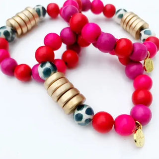 Pink & Gold Disk Beaded Bracelet