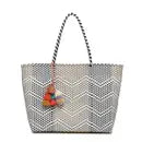 Sylvia Med Handwoven Tote w/ Pom-Poms