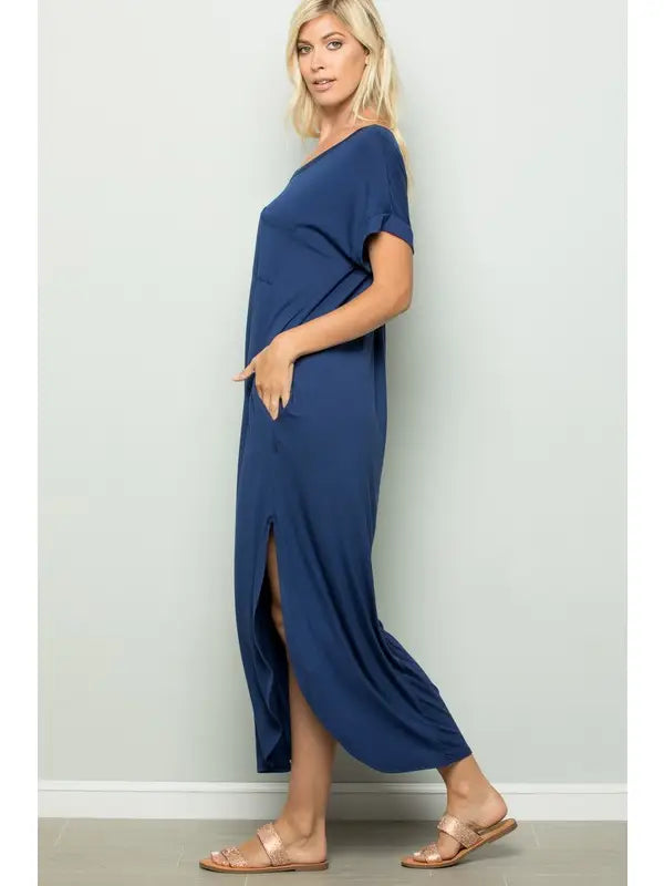 Solid Maxi Dress With Side Slit