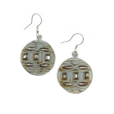 Silver Patina Earrings - Mint Square Rivet Circle