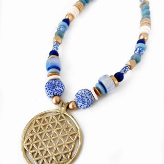 Beaded Large Brass Lattice Necklace