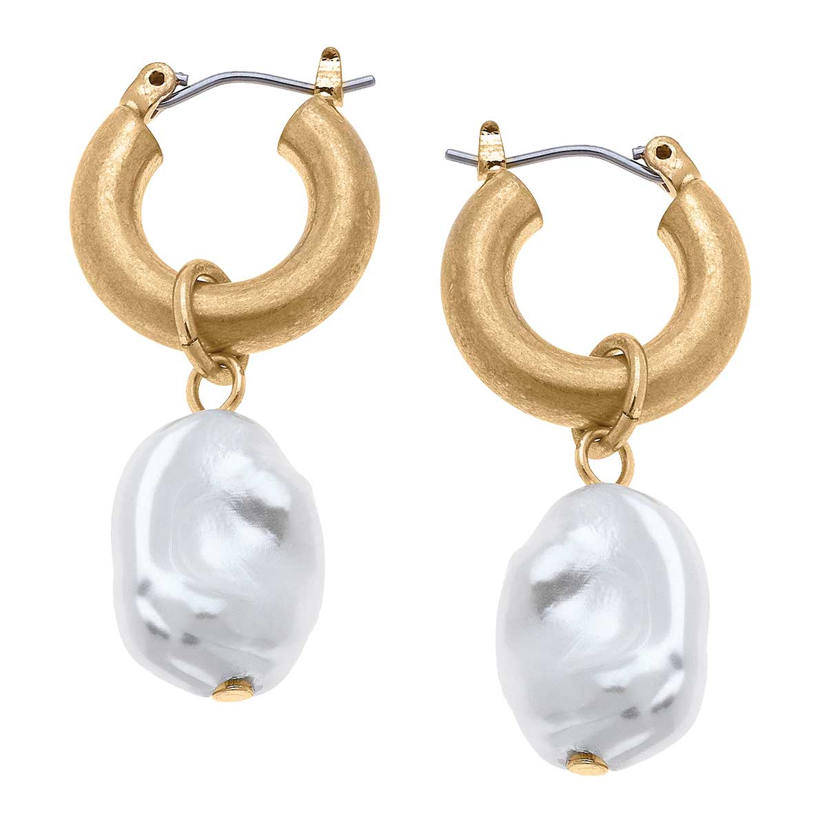 Mae Baroque Pearl Drop Hoop Earrings in Ivory