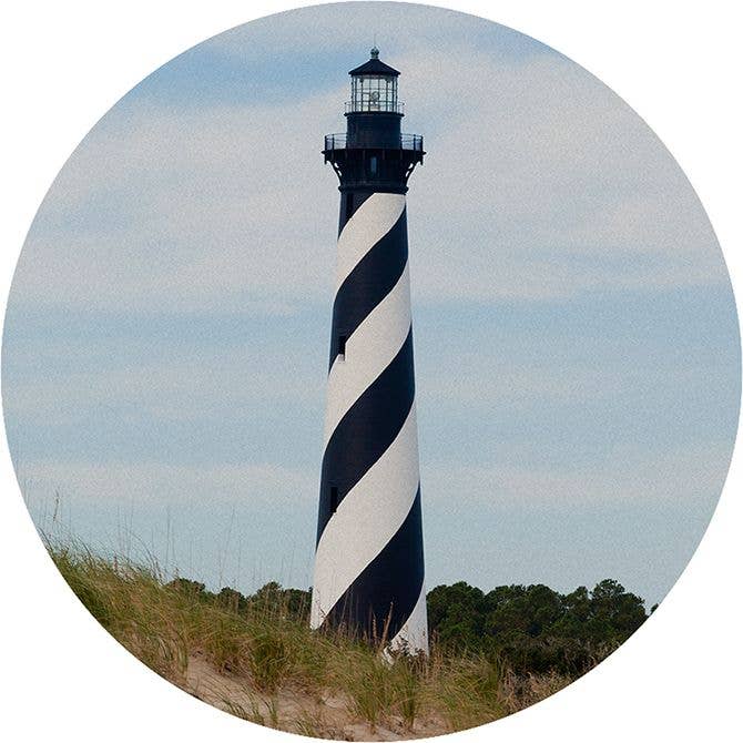 "Black And White Lighthouse" Round Car Coaster
