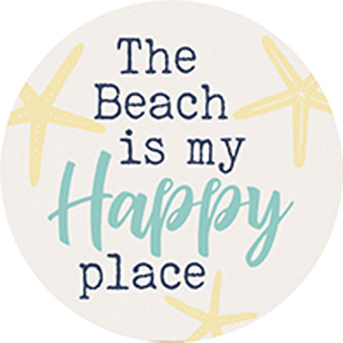 "Beach Happy Place" Round Car Coaster