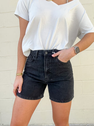 High Rise Black Baggy "Mom Short"