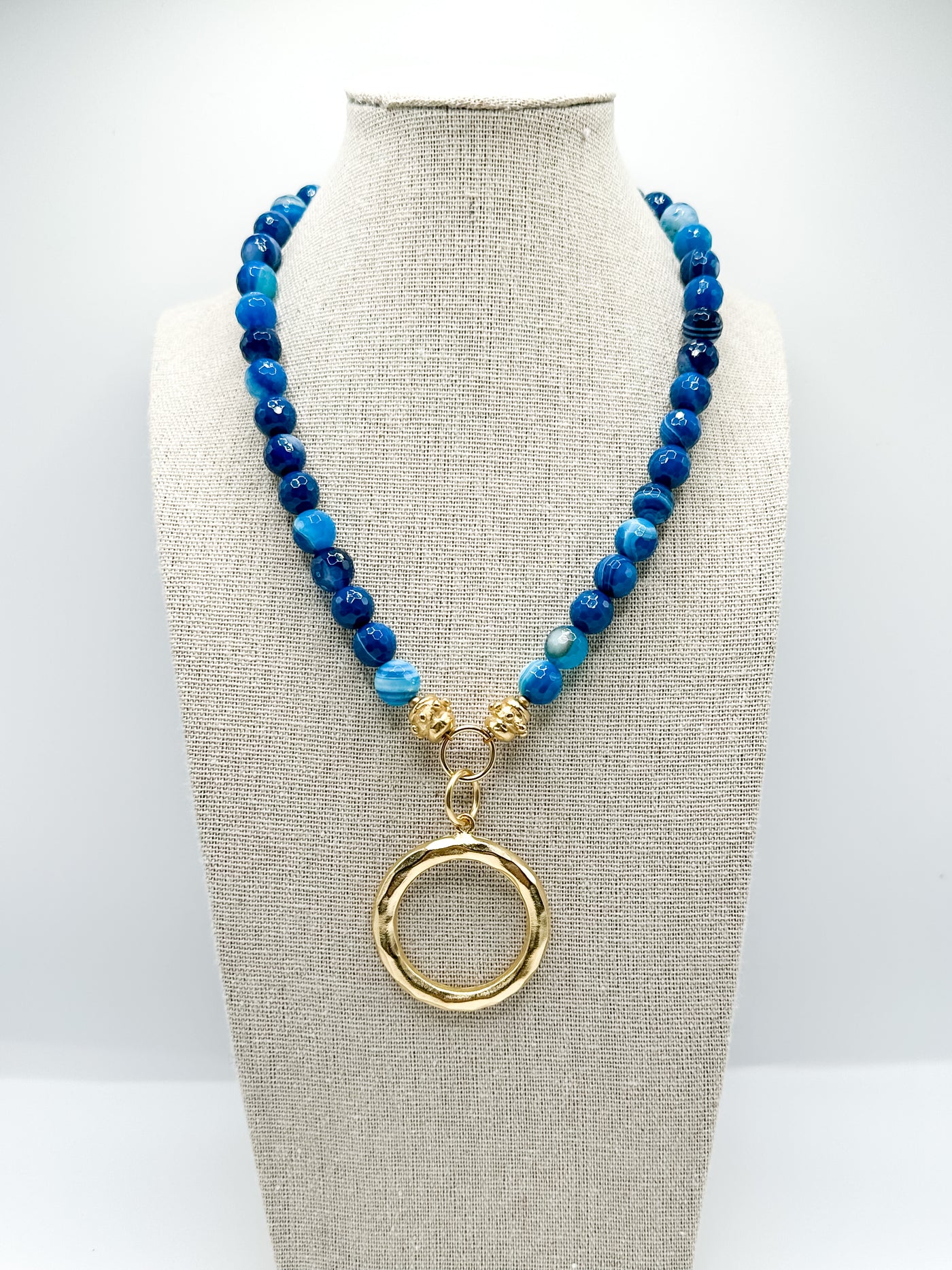 Blue Agate Gold Ring Necklace