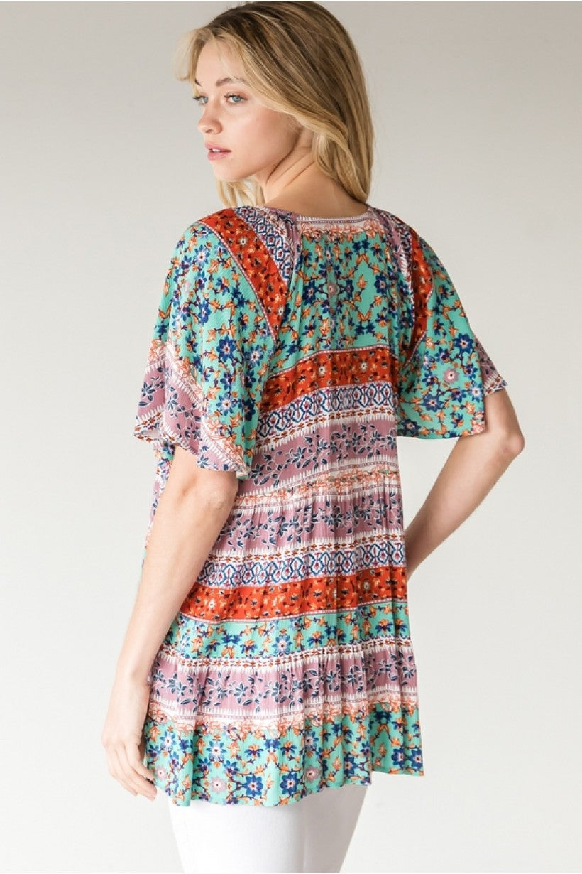 Floral Mix with Bell Short Sleeves