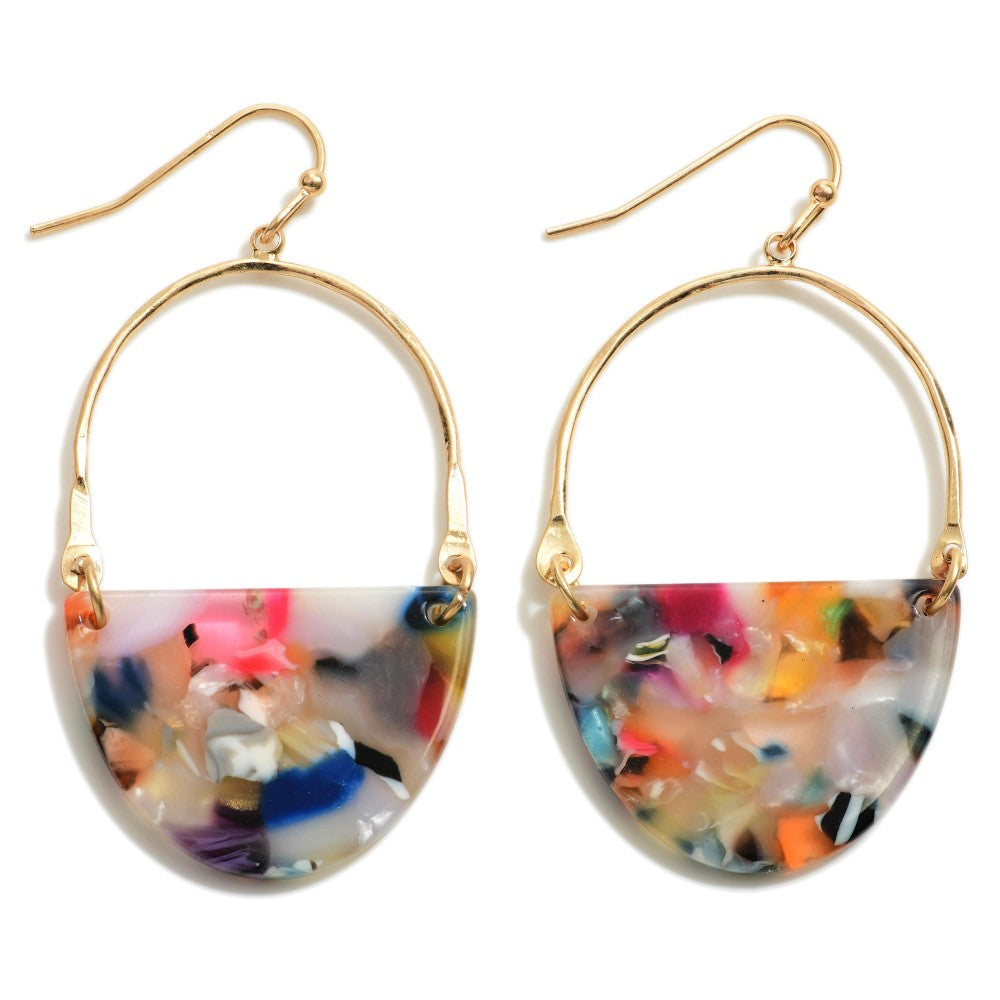 Multi Metal Tone And Acrylic Pearlescent Disc Drop Earrings