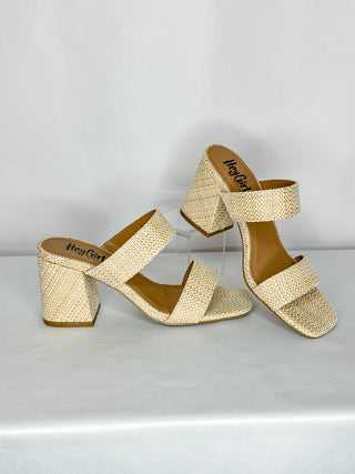Hey Girl Shiny Raffia Woven Heel