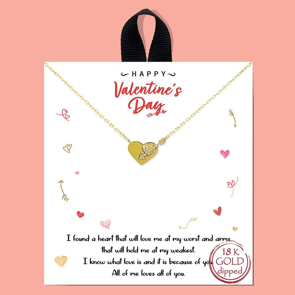 Necklace Featuring Cupid's Arrow Through Heart Charm With Cubic Zirconia Accents on Heart Charm