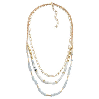 Layered Chain Link Necklace Featuring Glass Beads