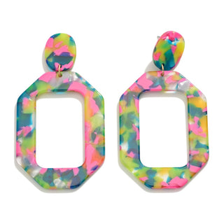Multi Long Hexagonal Acetate Drop Earrings