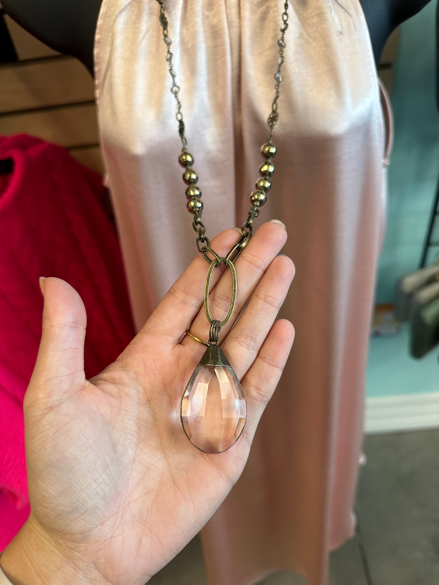Teardrop Crystal Long Necklace