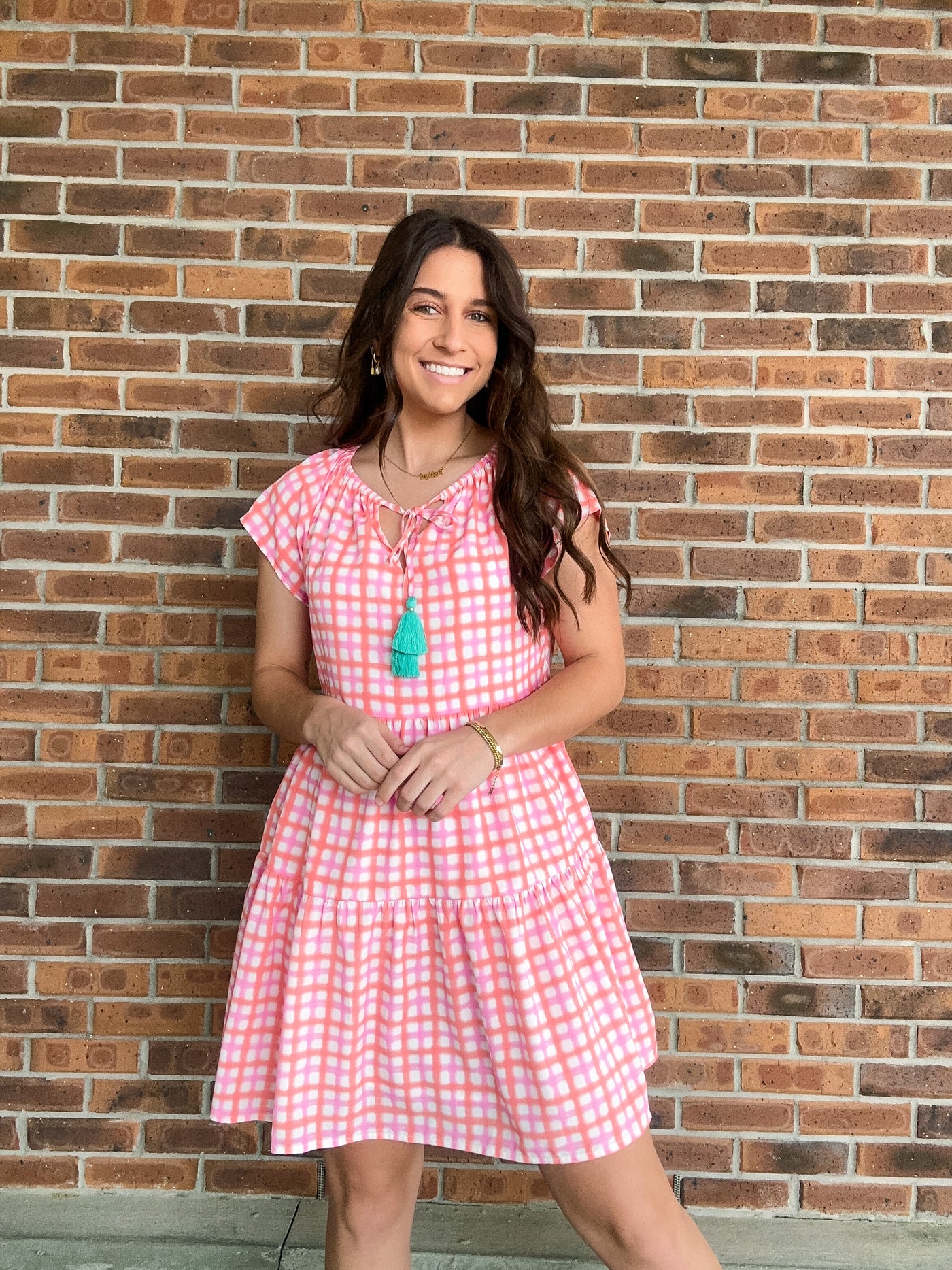 Tiered Gingham Pattern Dress